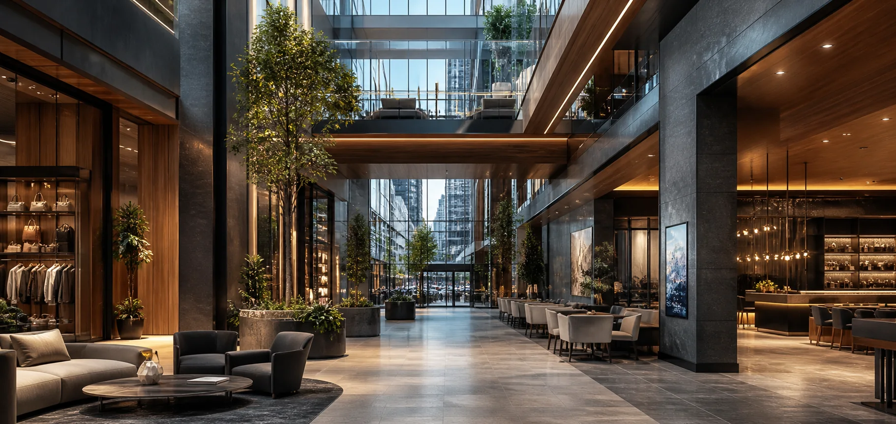 Large-scale mixed-use commercial interior